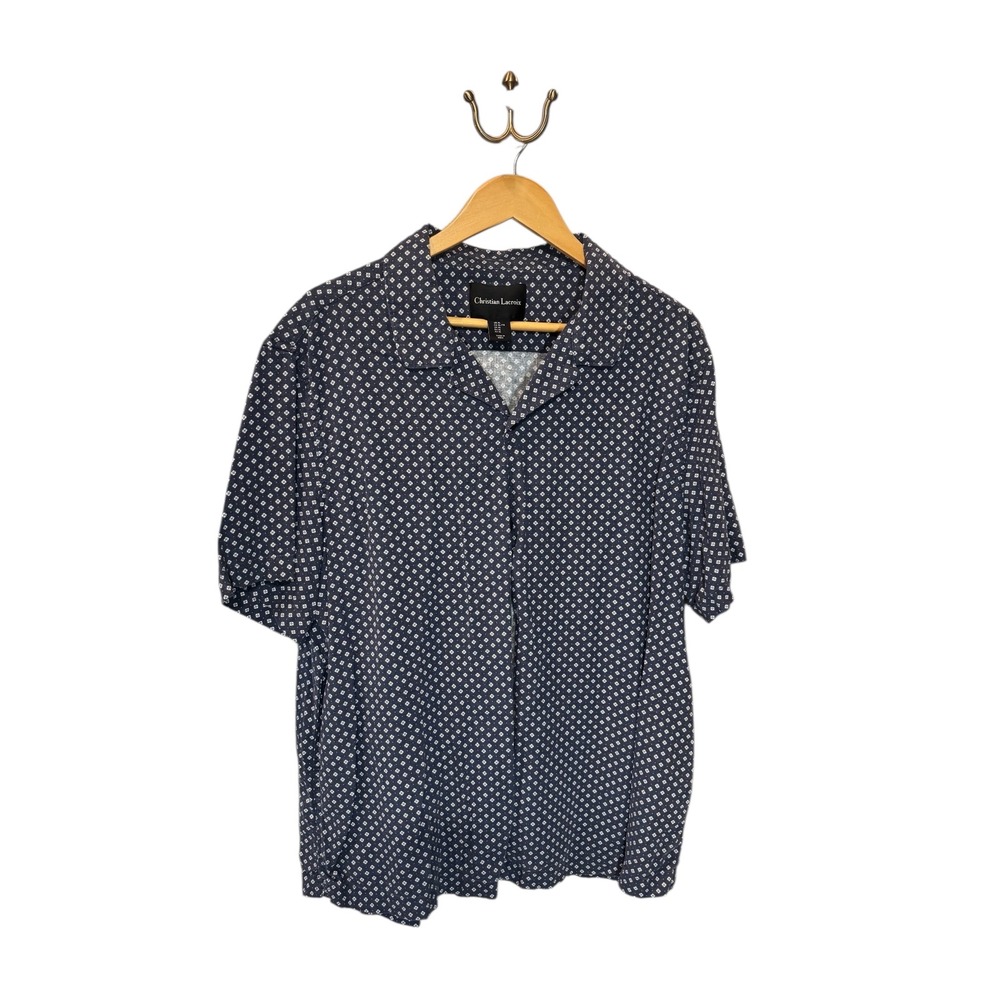 Christian Lacroix Mens XL Short Sleeve Button Up Shirt Navy Floral Casual Boho